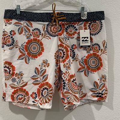 NWT Billabong Platinum X Sundays Mid Length White Orange Floral BOARDSHORTS 40-image