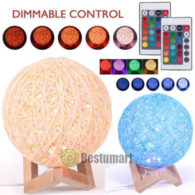 Luz LED nocturna de Ratán de bola, luz blanca cálida, lámpara de Mesa Con Remoto-image
