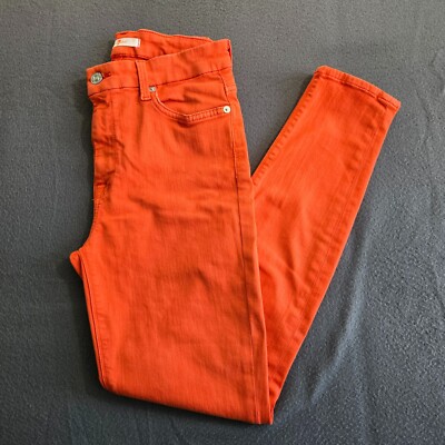 7 For All Mankind Women 27 Orange Stretch Mid Rise Skinny Jeans-image