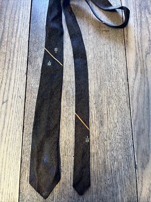 Mid Century Brown Simple Orange Stripe  Tie  Rayon Acetate 56”-image