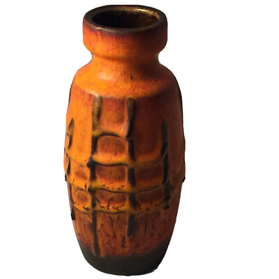 Brutalist Orange Glazed Pottery Vase Germany Mid Century-image