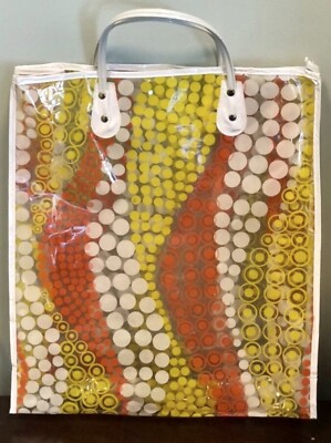 Mid Mod Vinyl Orange/White/Yellow/Clear Psychedelic￼ Grocery Tote Bag-image