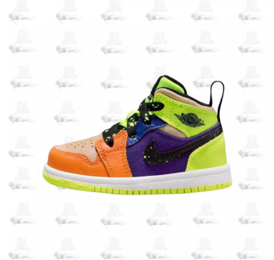 Kids Nike Air Jordan 1 Mid SE TD Green Multicolor Orange FD8794-700 Sneaker-image