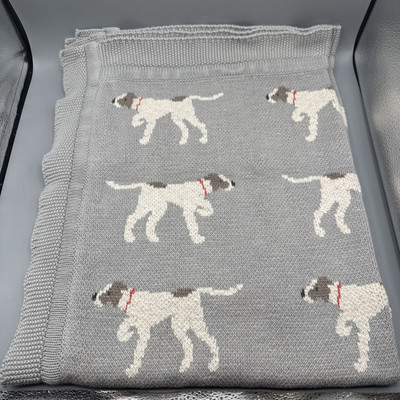 CREATIVE Co-Op COTTON Gray Throw Crib Blanket With Dogs 32” X 40”-image