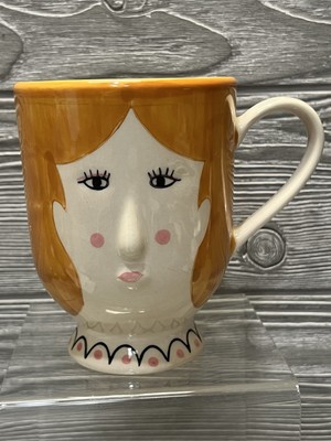 Whimsical Face Coffee Mug Cup Creative Co-Op Woman Lady 5” Ceramic-image