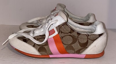 Coach Joss Lace Up Casual Sneaker Shoe Womens Size 6 Brown Beige Pink-image