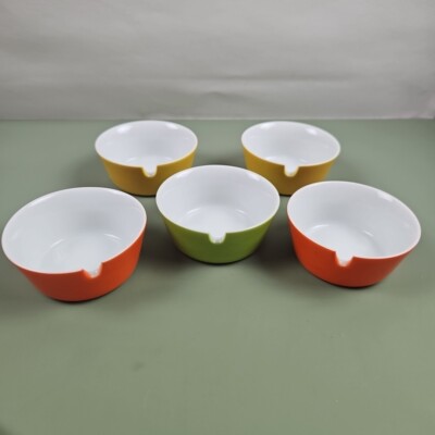 Lot Of 5 Ceramic Ashtrays MCM 1960s Green, Orange, Yellow-image