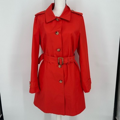 Lauren Ralph Lauren Surf Orange Belted Trench Mid-Length Coat Womens Size Large-image