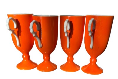 Vintage Japanese Demitasse Cups Set Of 4 Orange MCM MOD Cappuccino Cups-image