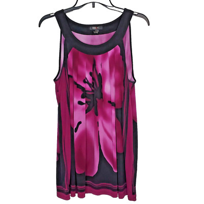 Style & Co Womens Fuscia Black Floral Sleeveless Tunic Top Blouse SZ L Artsy-image
