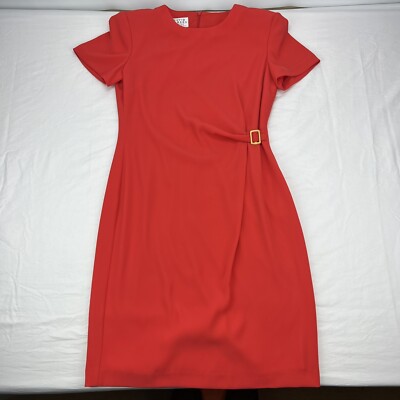 David Warren Orange Short Sleeve Dress Zip Back Polyester Petites Womens Size 6P-image