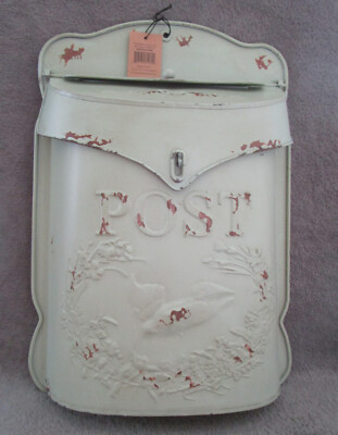 Post Box by Creative Co-op/ Aqua Embossed Tin Post Box with Distressed Finish-image