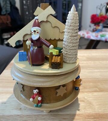 Creative Co-Op Wind Up Chalet Santa Workshop w Toys Music & Motion Christmas-image