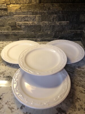 4 Mesa International Dinner/Charger Plates White Embossed Dots & Scrolls 11 7/8”-image
