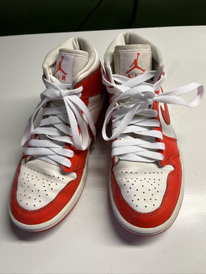 Nike Air Jordan Women’s Air Jordan 1 Mid White/Habanero Red - Size 5.5-image