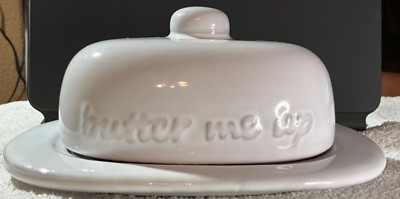 White Covered “butter me up”  Dish by Creative Co-op - Pottery-image