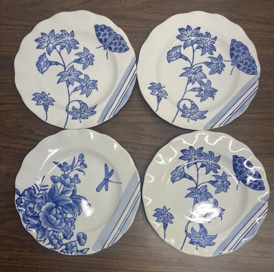 Four Creative Co-Op 8.5” Plates Blue Floral & Insect Design-image