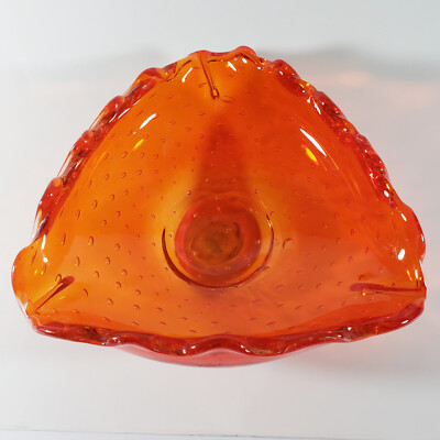 Amberina Art Glass Bowl Ashtray Scallop Edge Bullicante Mid Century MCM Vintage-image