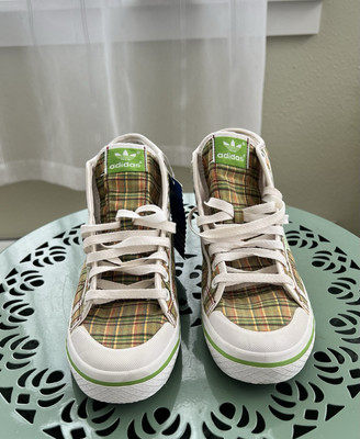New Adidas Honey Mid High Tops Women Sz 7 Retro Green Orange Plaid Trefoil-image