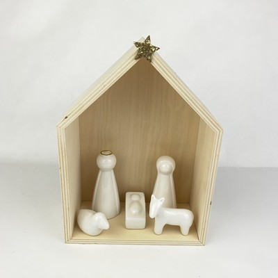 Creative Co-Op Scandinavian MCM White Christmas Nativity Creche-image