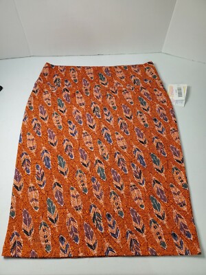 NWT Lularoe Cassie Skirt,  Sz:Large  Orange With Feathers-image
