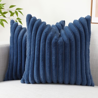 Faux Fur Throw Pillow Covers 18x18 Set of 2, Decorative Soft Plush Striped Ne...-image