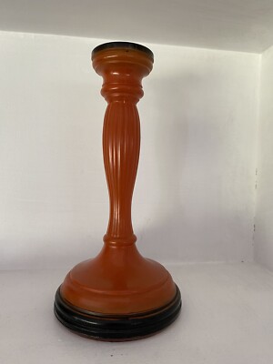 Mid Century Glass Candlestick Orange Black Bohemian Czechoslovakia - Halloween-image
