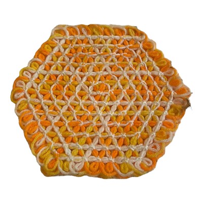 MCM Trivet Handmade Orange Yellow Granny Core Crochet Hexagon Potholder READ-image