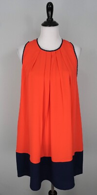 New UMGEE Orange Blue The Virginia Dress Sleeveless Pleated Shift Dress Size M-image
