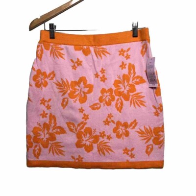 Wild Fable Size L women's Skirt Tropical Floral Pink Orange Pull On Knit-image