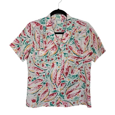 VTG Levi Straus Co Camp Shirt Top Size 10 Artsy Cherry USA 80s Abstract Vintage-image
