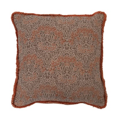 Cotton Metallic Printed Floral Pattern and Eyelash Fringe Pillow, 16