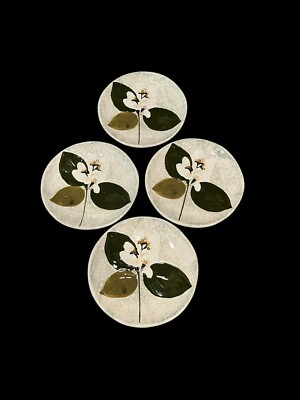 Creative Co-Op Raised Green Floral Small Bread Desert Appetizer Round Plates 6”-image