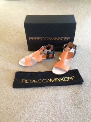 NWT Rebecca Minkoff Orange/Black and Gold Sandals in Size 6.5.-image