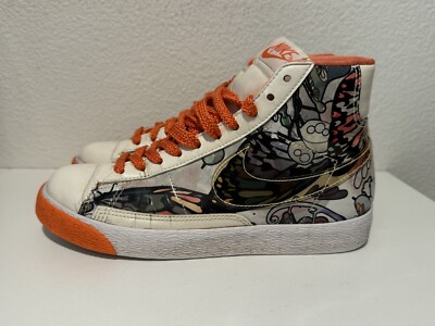 NIKE Womens Blazer High Size 7 White Orange 2009 Art Design Pattern 317808-115-image