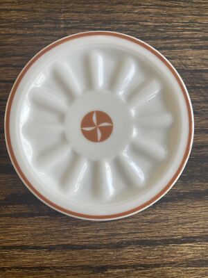 VTG MID CENTURY MODERN dish saucer ashtray Trinket orange white Czechoslovakia-image