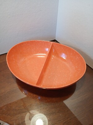 Vint. Melamine Speckled Ora Ge Oval MCM Divided Dish 10