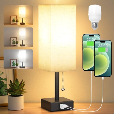 Lamparas De Mesa De Noche Con Puerto USB Lampara Para Escritorio Dormitorio Sala-image