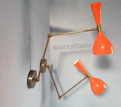 Orange Wall Sconce Mid Century 1950's Italian Stilnovo Diabolo Sconce Light Pair-image