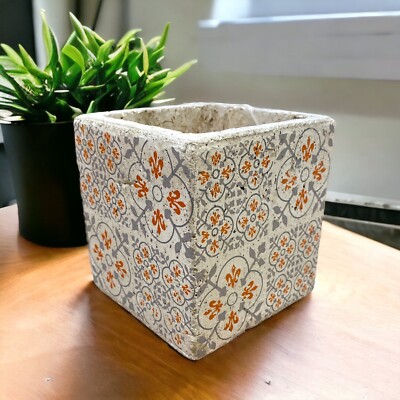 Decorative Orange & Grey Concrete Planter 5 3/8”H Square CREATIVE CO-OP-image