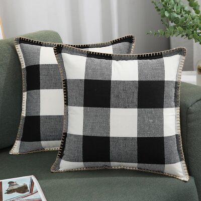 Throw Pillow Covers 18x18 Set of 2, Decorative Bed Couch Sofa, Black and White-image