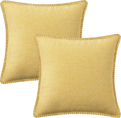 Decorative Outdoor Throw Pillow Covers 26X26 Set of 2, Square Linen Rustic Farmh-image