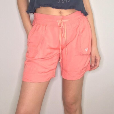 Y2K Roxy neon peach orange shorts mid rise 90s pockets and elastic waist-image