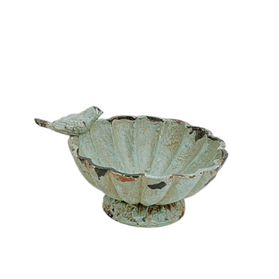 Creative Co-op Green Distressed Pewter Bowl with Bird Novelty Decor-image