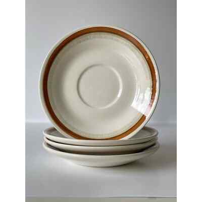 Vintage Mid Century Modern Ceramic Saucer Plate Orange USA Made Set of 4-image