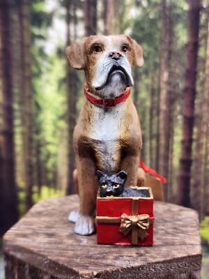 Creative Co-Op Boxer dog & a cat Christmas Ornament New NWT RESIN AS IS-image