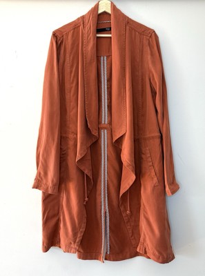 Max Jeans Tensel Jacket M Rust Orange Waterfall Drawstring Long Line Unlined Mid-image