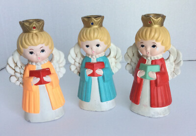 Vintage Homco Set of 3 Angel Choir Taper Candle Holders Christmas-image