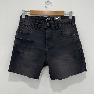 Lee Shorts Men 28 Black Denim Cut Off Mr Orange Mid Rise Zip Fly Stretch NEW-image