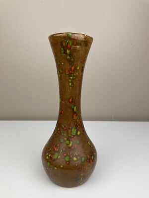 Vintage Mid Century Handmade MCM Vase Orange Brown Green Speckle-image